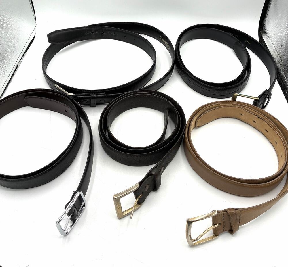 Lot 5 Mens Belts Size 44 Black Brown Tan Leather Dress Casual Vintage